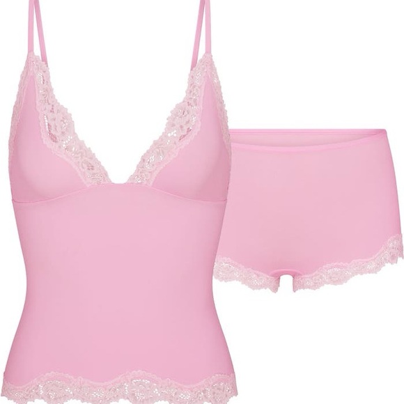 Fits Everybody Lace Trim Crop Camisole & Shorts Pajamas bubblegum NWT - Picture 3 of 5